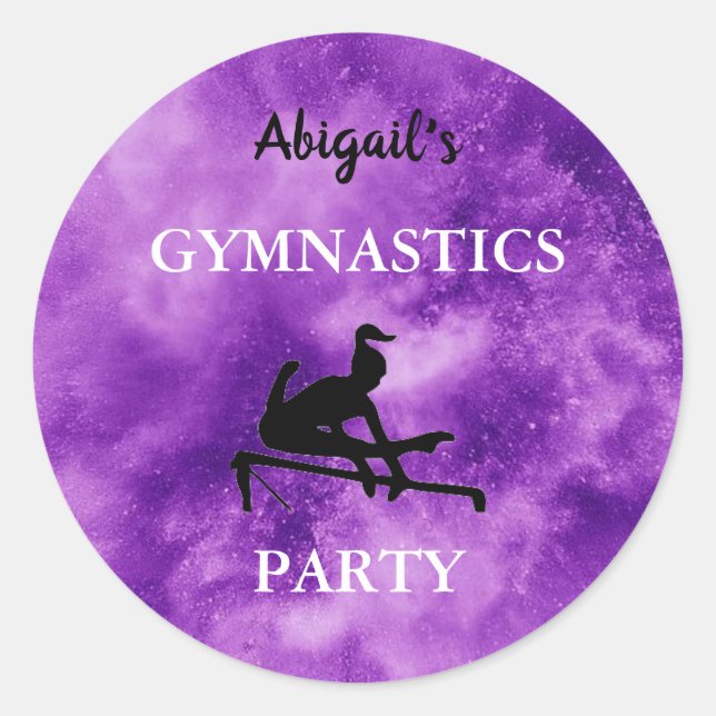 Gymnastik Lila Party Stickers (Vorderseite)