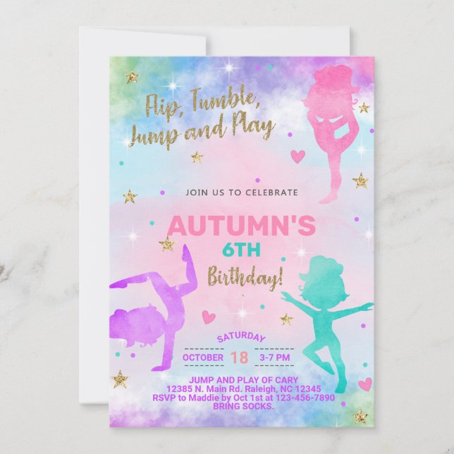 Gymnastik Mädchen Geburtstagseinladung. Einladung (Vorderseite)