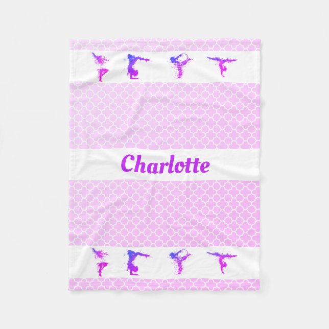 Gymnastik Mädchen Name Lila Pink Quatrefolie Fleecedecke (Vorderseite)