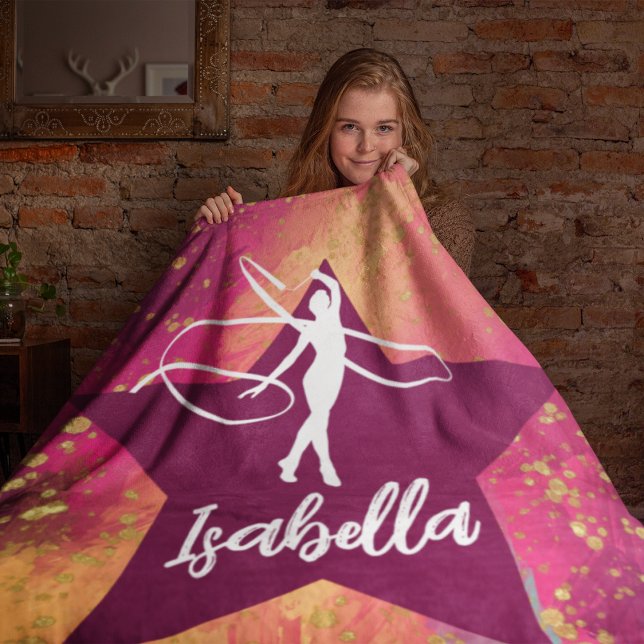 Gymnastik Monogram Name Gold Glitzer Fleecedecke (Von Creator hochgeladen)