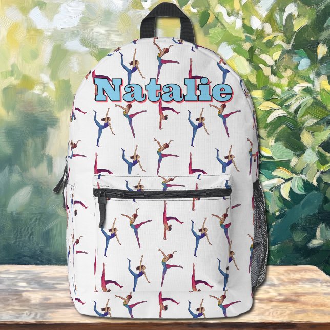 Gymnastik Muster | Dance Girl Custom Backpack Bedruckter Rucksack (Gymnastics Pattern | Dance Girl Custom Backpack with Name)
