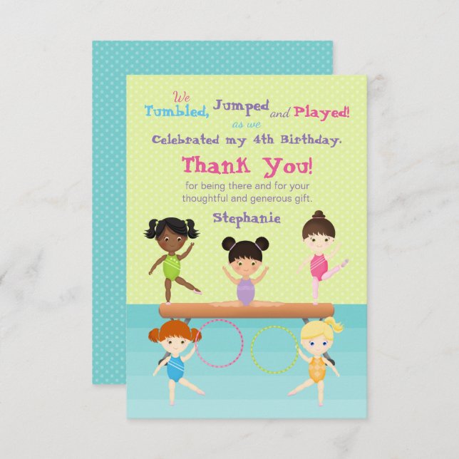 Gymnastik Party Einladung (Vorne/Hinten)