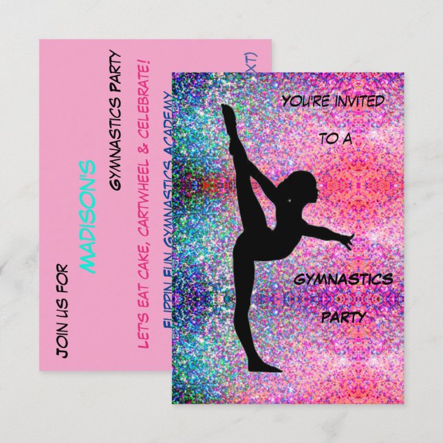 Gymnastik Party Einladung (Vorne/Hinten)