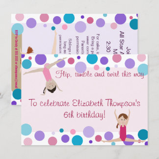 Gymnastik Party Einladung Lila, Aquamarin und Pink