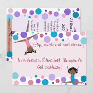 Gymnastik-Party Einladung lila, aquamarin und Rosa