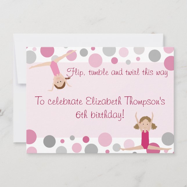 Gymnastik Party Einladung Rosa und Grau (Vorderseite)