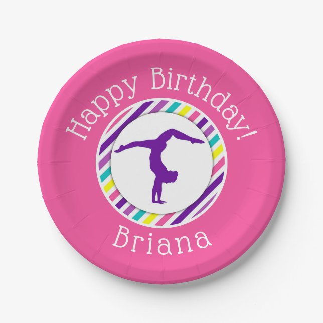 Gymnastik Party Pink Girl Pappteller (Vorderseite)
