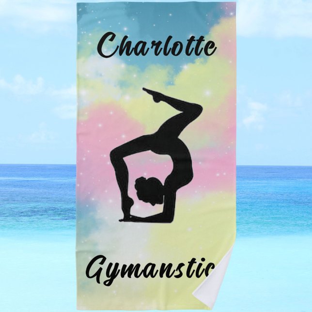 Gymnastik Pastell Pink Blau Gelb Personalisiert Strandtuch (Gymnastics Pastel Pink Blue Yellow Personalized Beach Towel)