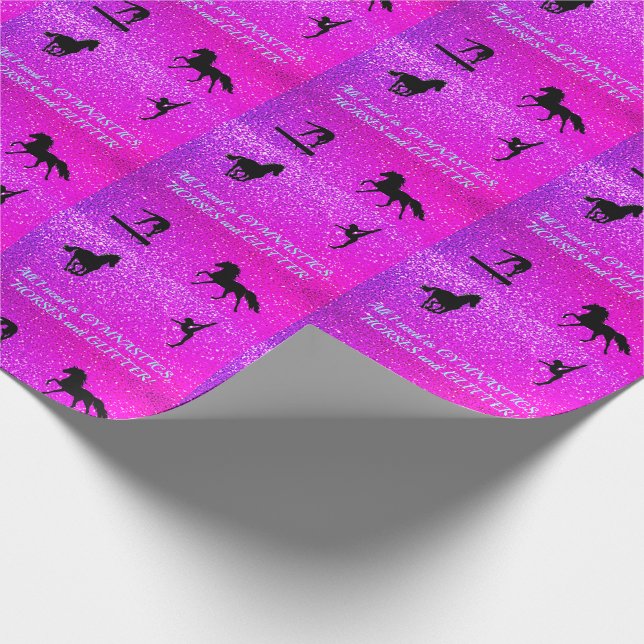 Gymnastik, Pferde & Glitzer Urlaub / Geburtstag Geschenkpapier (Ecke)