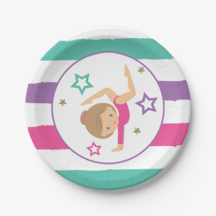 Gymnastik Pink Lila Türkis Girl Birthday Pap Pappteller