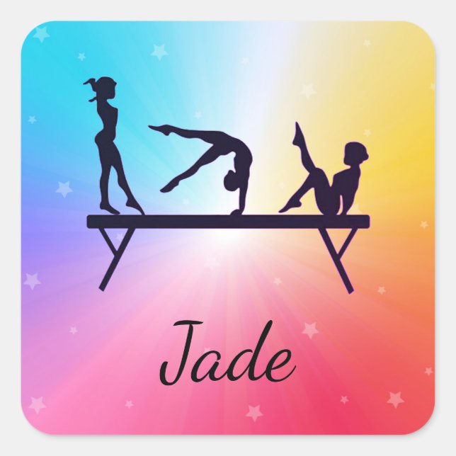 Gymnastik Rainbow Stars Square Stickers (Vorderseite)