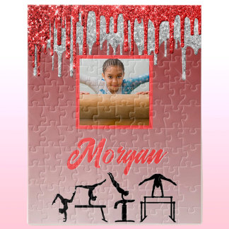 Gymnastik Red & Silver Glitzer Tropfen Custom Foto Puzzle