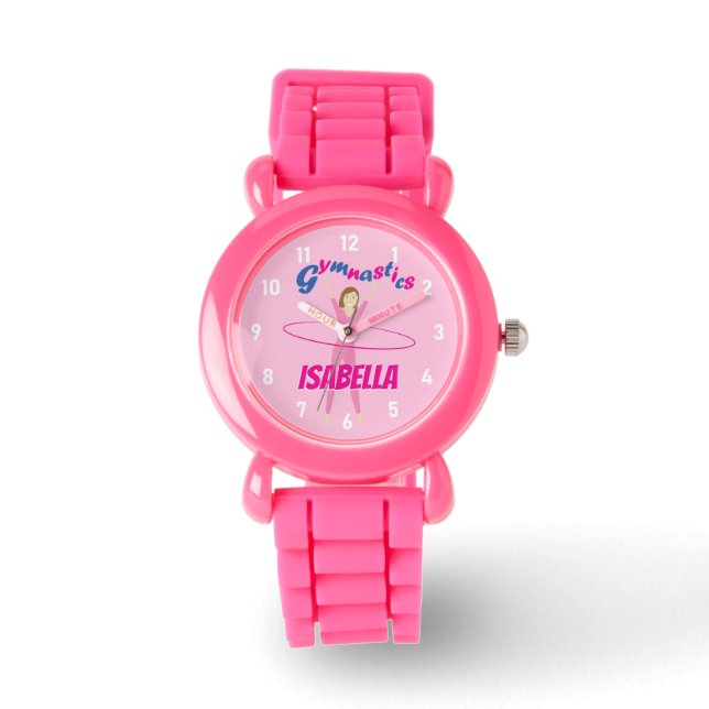 Gymnastik Rosa Hula Hoop Girl Individuelle Name Armbanduhr (Vorderseite)