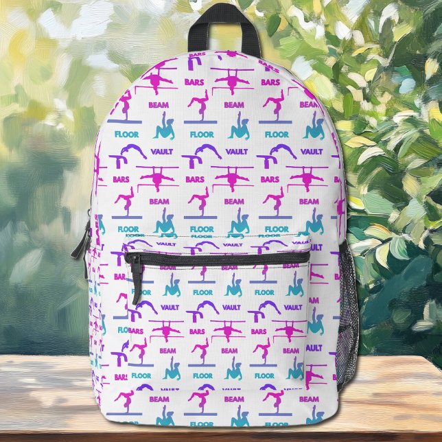 Gymnastik Rosa Lila türkisfarbene Vault-Bars Bedruckter Rucksack (Gymnastics Pink Purple Turquoise Vault Bars Beam Printed Backpack)