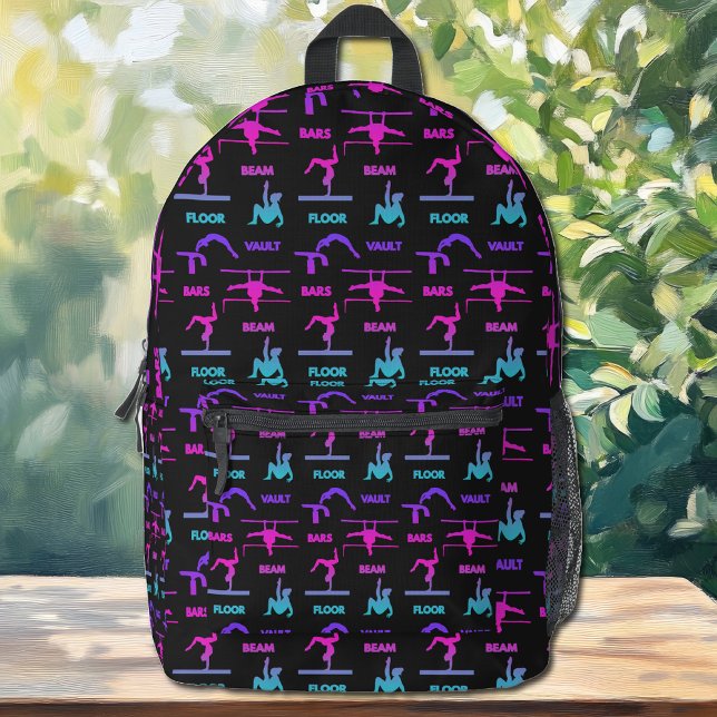 Gymnastik Rosa Lila türkisfarbene Vault-Bars Bedruckter Rucksack (Gymnastics Pink Purple Turquoise Vault Bars Beam Printed Backpack)