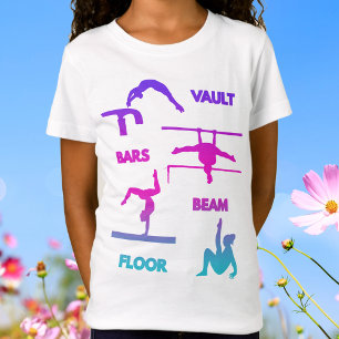Gymnastik Rosa Lila türkisfarbene Vault-Bars T-Shirt