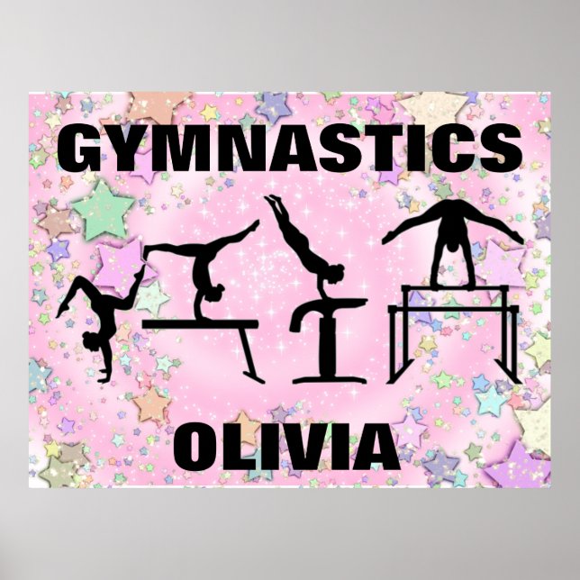 Gymnastik Rosa Sparkle Wirbel und Stars Poster (Vorne)