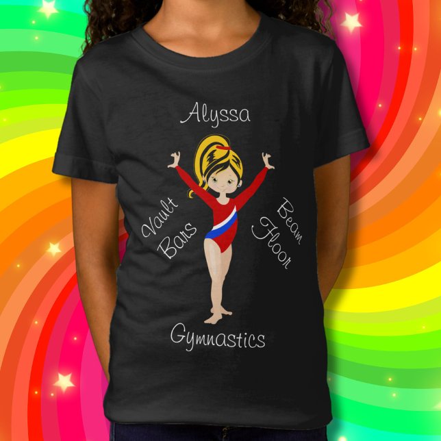 Gymnastik schwarz / blond, Haselaugen, Roter Leota T-Shirt (Von Creator hochgeladen)