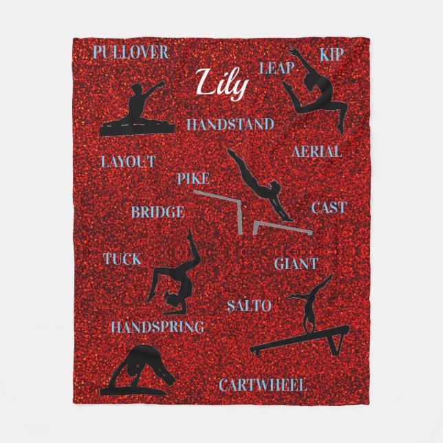 Gymnastik Skills Red Sparkle Typografie Fleecedecke (Vorderseite)