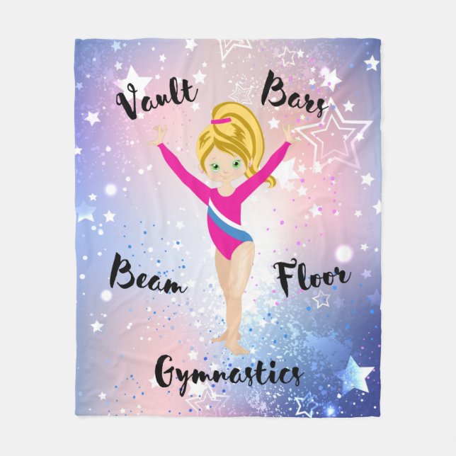 Gymnastik Star Blonde, grüne Augen, rosa Leotard Fleecedecke (Vorderseite)