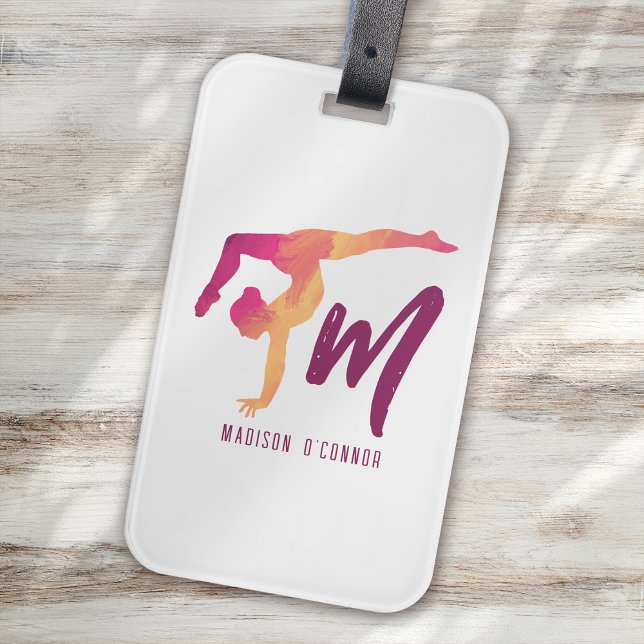 Gymnastik Stationery | Monogramm erste Pose Gepäckanhänger (Von Creator hochgeladen)