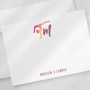 Gymnastik Stationery Monogramm erste Pose Mitteilungskarte