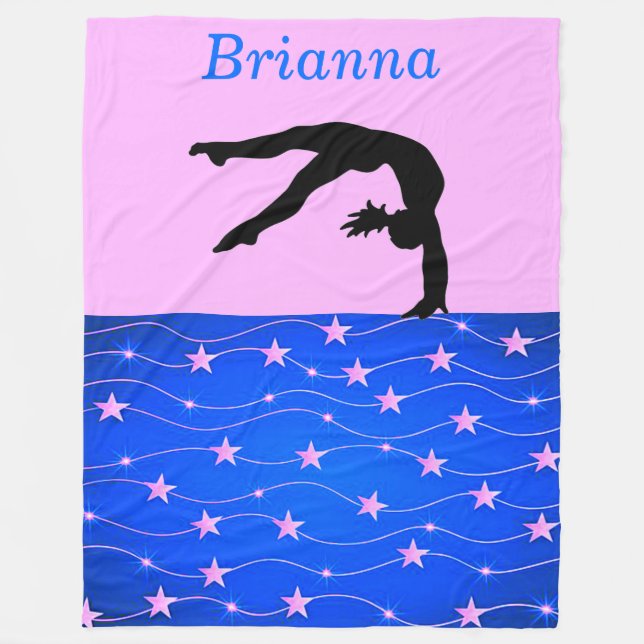 Gymnastik Sterne Rosa und Blau Personalisiert Fleecedecke (Vorderseite)