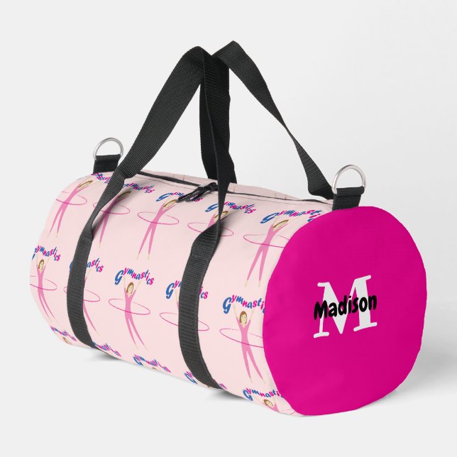 Gymnastik Text Rosa Hula Hupen Mädchen Monogramm Duffle Bag (Linke Seite)
