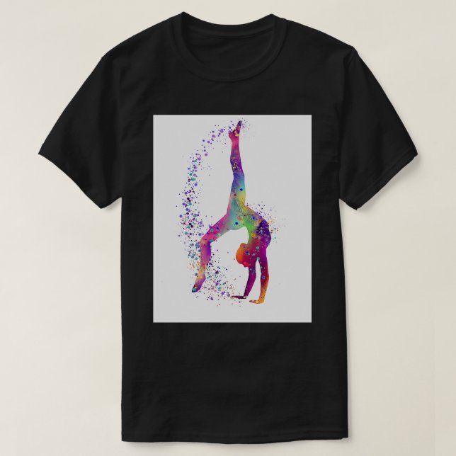 Gymnastik Tumbling Girl Watercolor Silhouette T-Shirt (Design vorne)