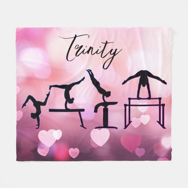 Gymnastik Valentine Pink Hearts Personalisiert Fleecedecke (Vorderseite (Horizontal))