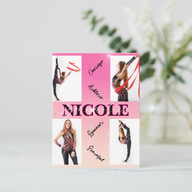 Gymnastik verworren Pink 4 Foto Förderung Einladungspostkarte (Stehend Vorderseite)