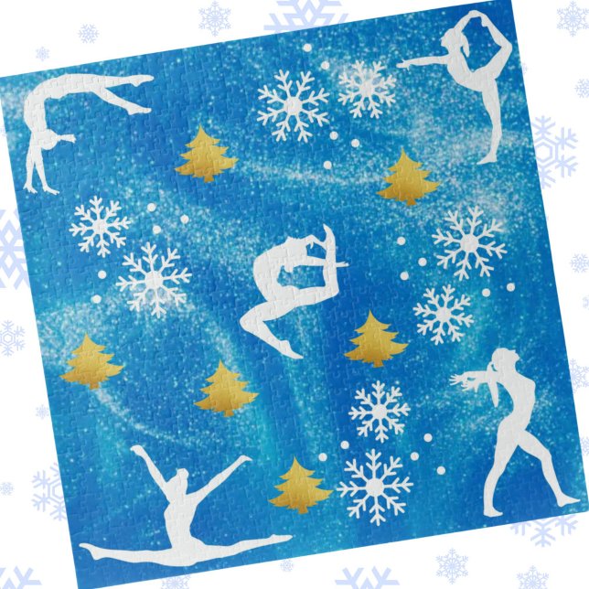 Gymnastik Weihnachten Blaues Sparkle Weiße Muster Puzzle (Gymnastics Christmas Blue Sparkle White Pattern Jigsaw Puzzle)