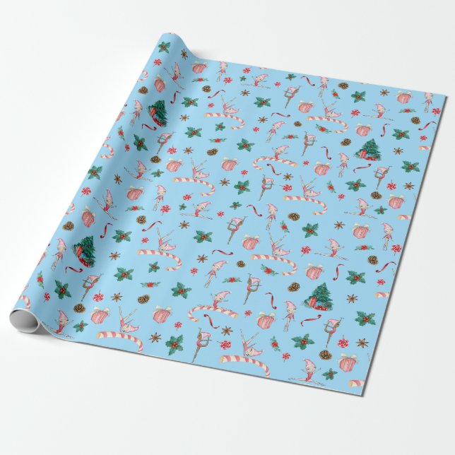 Gymnastik Weihnachts Wrapping Papier Blue Holiday Geschenkpapier (Ungerollt)
