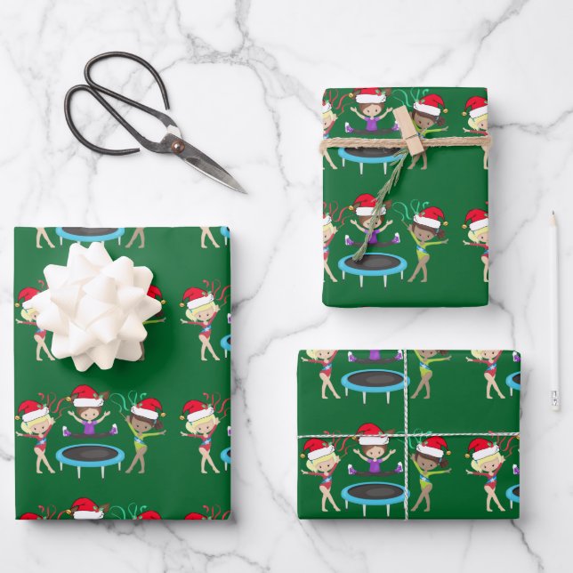 Gymnastik Weihnachtsgymnastik Girls Niedlich Green Geschenkpapier Set (Vorderseite)