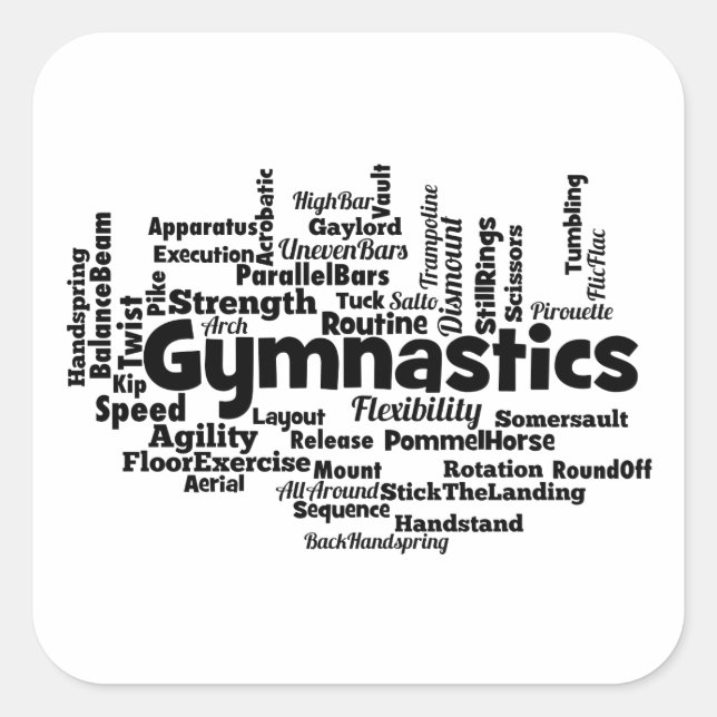 Gymnastik Word Cloud Quadratischer Aufkleber (Vorderseite)