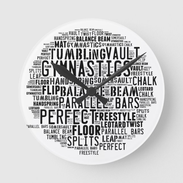 Gymnastik Word Cloud Runde Wanduhr (Vorderseite)