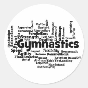 Gymnastik Word Cloud Runder Aufkleber