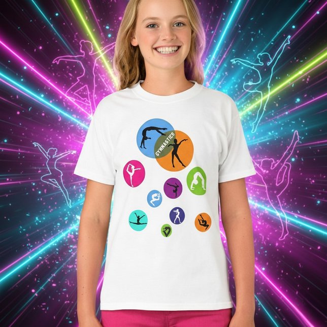 Gymnastikblase T-Shirt (Dynamic Gymnastics Silhouettes T-Shirt - Colorful Athlete Design)