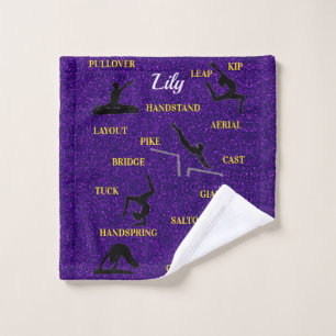 Gymnastikfähigkeiten Lila Sparkle Typografie Waschlappen