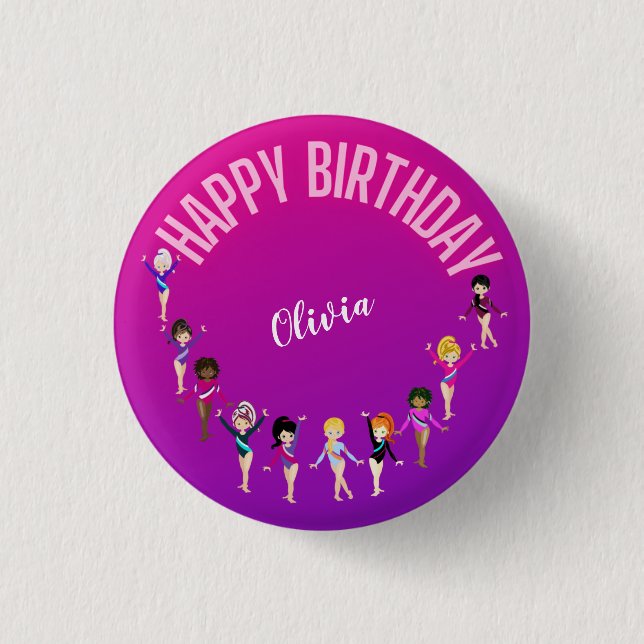 Gymnastikfreunde "Happy Birthday" Pink Lila Button (Vorderseite)