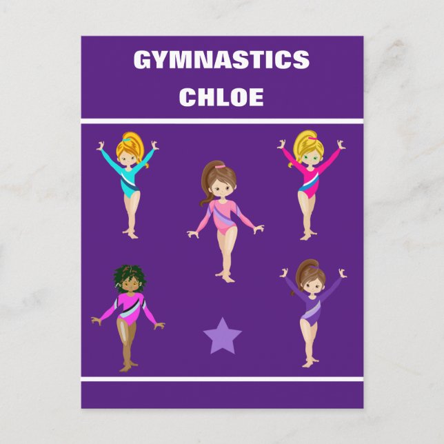 GYMNASTIKGESCHENKE MIT 5 GYMNASTEN PERSONALISIERT POSTKARTE (Vorderseite)