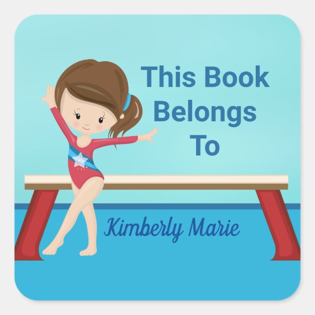 Gymnastikmädchen Dieses Buch gehört zu den ganz ei Quadratischer Aufkleber (Vorderseite)