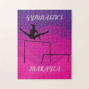 Gymnastikpuzzle mit Gymnast auf ungeraden Bars. Puzzle
