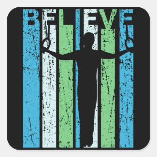 Gymnastikrennen glauben, Mens Womens Kids Retro Quadratischer Aufkleber