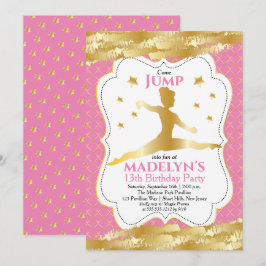 Gymnastikrosa | Gold Stars Girl Birthday Party Einladung