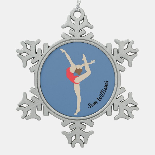 Gymnastin Schneeflocken Zinn-Ornament (Vorderseite)