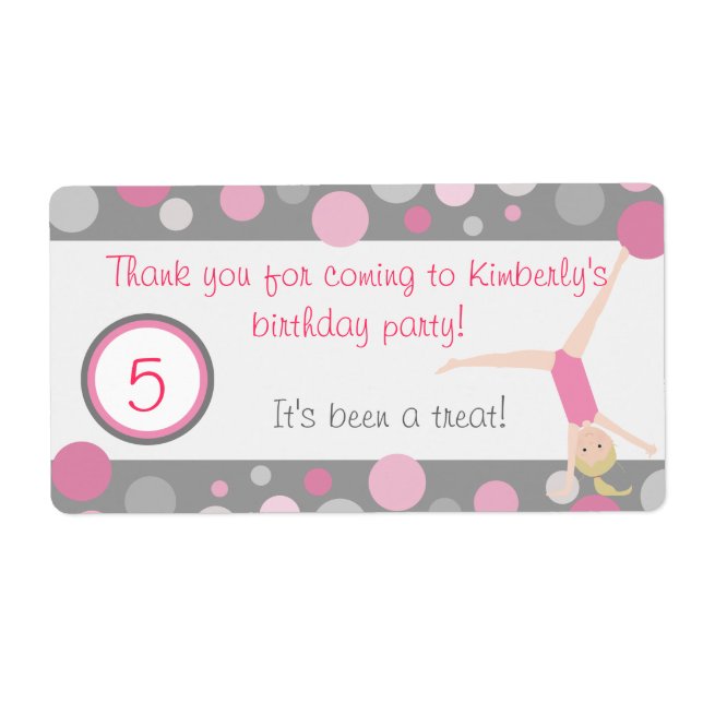 Gymnastische Gastgeschenk Labels Pink & Grau (Vorne)
