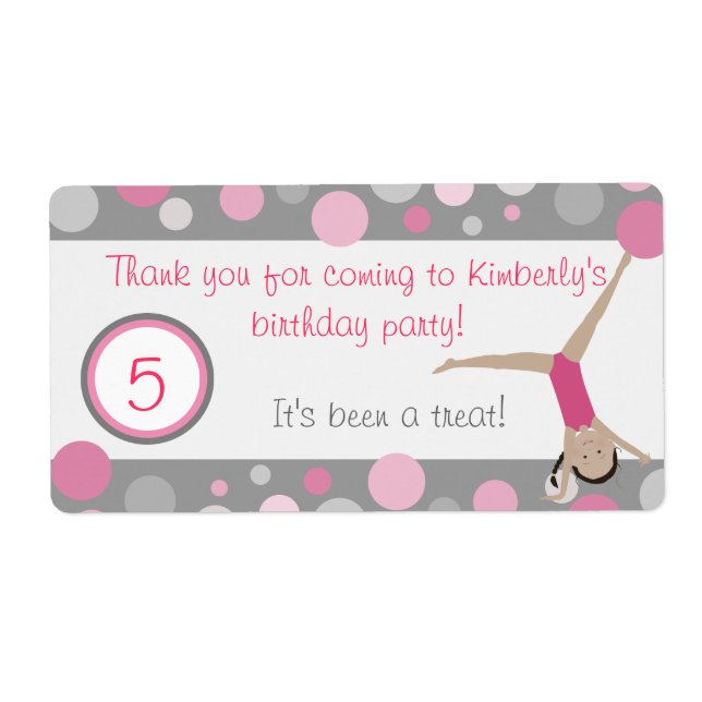 Gymnastische Gastgeschenk Labels Pink & Grau (Vorne)