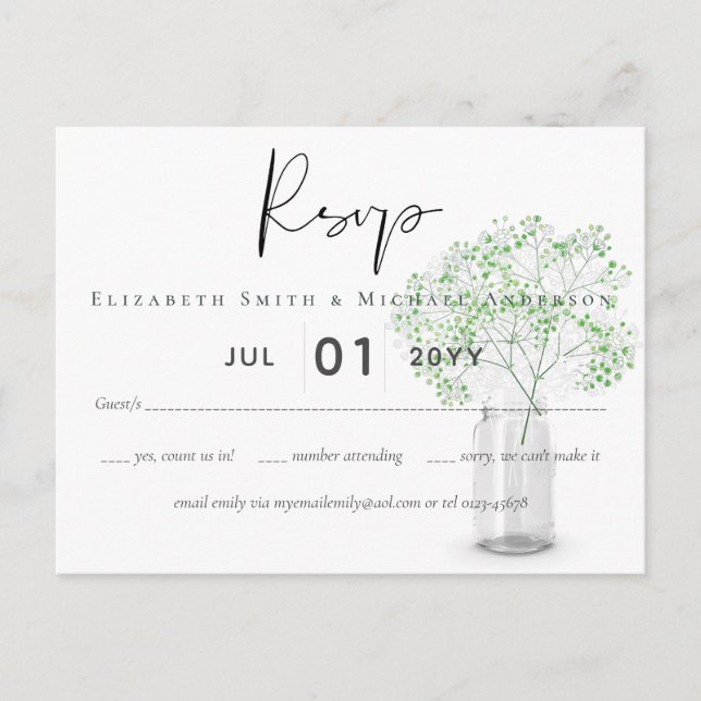 Gypsophila Babys Breath Simple Wedding RSVP Postkarte (Vorderseite)