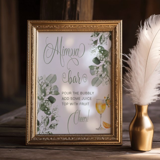Gypsophila Eucalyps Brautparty Mimosa Bar Sign Poster (Gypsophila Eucalypts Bridal Shower Mimosa Bar Sign)